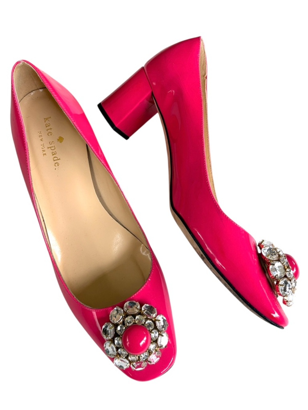 Kate Spade Leather Jeweled Heels Pink Patent Size 8.5